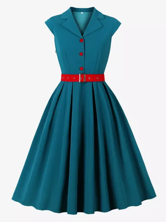 Robe trapèze vintage années 1950 pour femme sans manches à col idéale pour un tea party.
