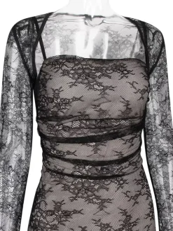 Robe trompette à lacets découpes broderie florale manches longues robes de bal