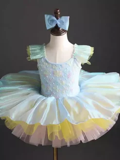 Robe tutu de ballet bouffante à plusieurs couches pour filles tunique bleu ciel clair tenue de danse