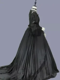 Robe Victorienne Noire Corset à Volants et Dentelle Costume Femme Marie-Antoinette Style Gothique Rococo pour Bal Masqué