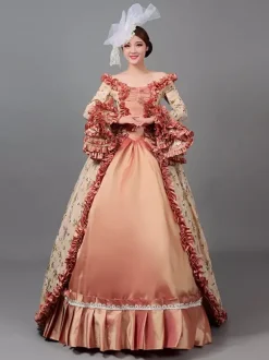 Robe victorienne plissée Marie Antoinette Robe à imprimé floral Costumes vintage pour femmes