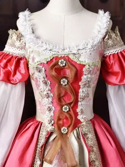 Robe victorienne pour femme épaules dénudées manches longues bordure en dentelle robe de bal vintage