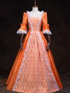 Robe victorienne royale rétro orange Baroque mascarade robes de bal Vintage Costume Déguisements Halloween