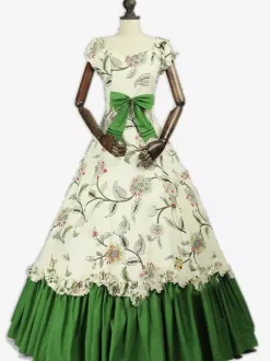 Robe Victorienne rétro noirs n艙uds Polyester Robe Marie Antoinette Costume robe à imprimé fleuri tunique rétro femme vêtements Vintage Bourgogne