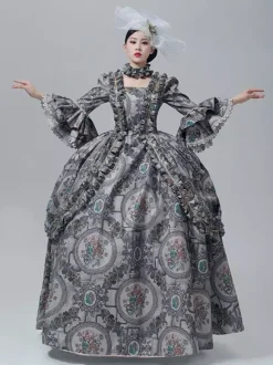 Robe victorienne vintage à manches longues trompette et bordure en dentelle