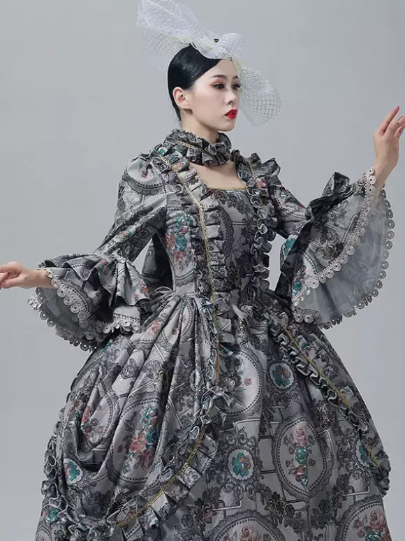 Robe victorienne vintage à manches longues trompette et bordure en dentelle