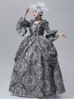 Robe victorienne vintage à manches longues trompette et bordure en dentelle