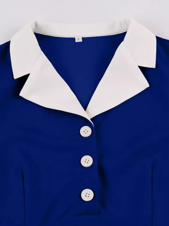 Robe vintage années 1950 à col à revers manches courtes bouffantes style rockabilly rétro