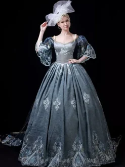Robe Vintage Costumes Rétro Rose Fuchsia Robe Brodé Costume Marie Antoinette Tunique Royale Femme Robe De Bal Déguisement Médiéval