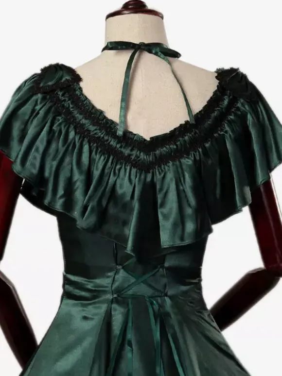 Robe Vintage Costumes rétro vert foncé volants Marie Antoinette robe tunique rétro femme 18ème siècle Déguisement Médiéval