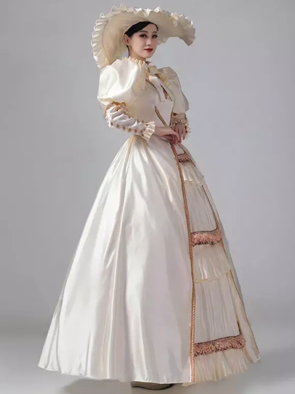 Robe Vintage Costumes Rétro À Volants Robe Marie Antoinette Tunique Royale Pour Femmes Déguisement Médiéval