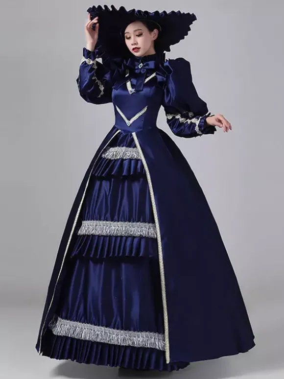 Robe Vintage Costumes Rétro À Volants Robe Marie Antoinette Tunique Royale Pour Femmes Déguisement Médiéval