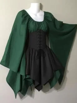 Robe vintage médiévale Opéra à manches longues en couches marron
