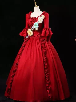 Robe vintage Opéra Costumes rétro robe femme rouge Euro-Style Marie Antoinette Costume 18ème siècle Costume Bourgogne