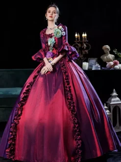 Robe vintage Opéra Costumes rétro robe femme rouge Euro-Style Marie Antoinette Costume 18ème siècle Costume Bourgogne