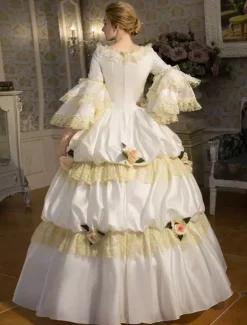 Robe Vintage Opéra Costume rétro bleu Rococo Tiered Bell manches princesse robe Déguisements Halloween