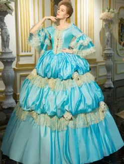 Robe Vintage Opéra Costume rétro bleu Rococo Tiered Bell manches princesse robe Déguisements Halloween