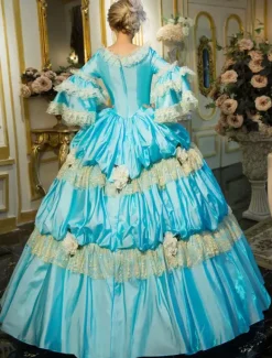 Robe Vintage Opéra Costume rétro bleu Rococo Tiered Bell manches princesse robe Déguisements Halloween