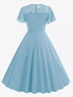 Robe vintage style années 50 col rond en dentelle manches courtes taille M bordeaux coupe trapèze
