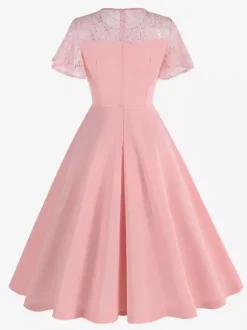 Robe vintage style années 50 col rond en dentelle manches courtes taille M bordeaux coupe trapèze
