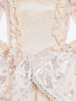 Robe Beige Rétro Costumes À Volants Déguisements Halloween Style Victorien Imprimé Fleur Robe Femmes Vêtements Vintage