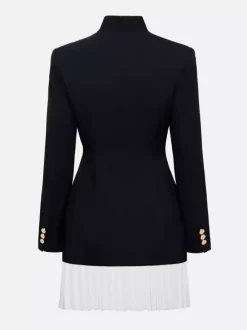 Robe blazer mini à manches longues plissée et patchwork pour femme 2026