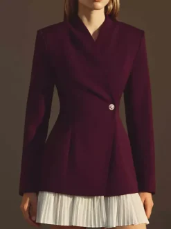 Robe blazer mini à manches longues plissée et patchwork pour femme 2026