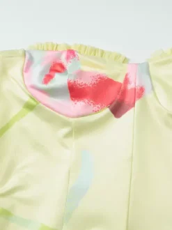 Robe bustier mini fleurie pour femme - Robe de soirée jaune sexy sans bretelles dos nu moulante à volants - Collection été plage 2026