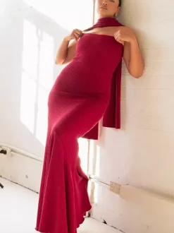 Robe bustier minimaliste à col foulard pour femme - Élégante robe sirène maxi - Soirée de gala formelle de printemps 2026