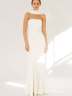 Robe bustier minimaliste à col foulard pour femme - Élégante robe sirène maxi - Soirée de gala formelle de printemps 2026
