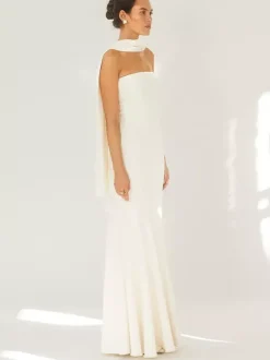 Robe bustier minimaliste à col foulard pour femme - Élégante robe sirène maxi - Soirée de gala formelle de printemps 2026