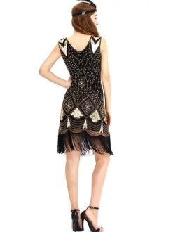 Robe charleston Costume Great Gatsby Robe vintage 1920s Costumes Vintage Or Noir Déguisements Halloween Bourgogne