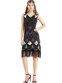 Robe charleston Costume Great Gatsby Robe vintage 1920s Costumes Vintage Or Noir Déguisements Halloween Bourgogne