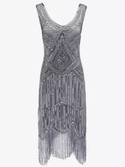 Robe Charleston Robe Année 20 Robe de Soirée Robe Flappe Great Gatsby 1920s Costume Noir Or Satin Frange Rétro Costume Robe Déguisements Halloween