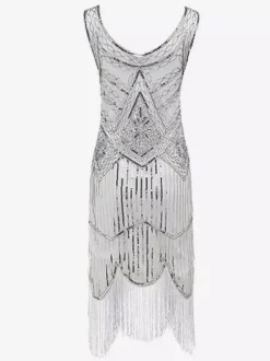 Robe Charleston Robe Année 20 Robe de Soirée Robe Flappe Great Gatsby 1920s Costume Noir Or Satin Frange Rétro Costume Robe Déguisements Halloween