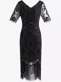 Robe charleston robe vintage 1920s Costume Gatsby Robe Flapper Franges Paillettes Costumes Vintage Déguisements Halloween Bourgogne