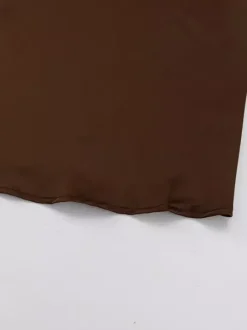 Robe-chemise courte en satin marron à col montant et manches lanternes pour femme 2026