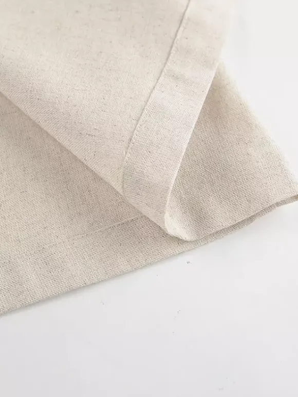 Robe-chemise femme en lin et coton mélangés couleur avoine - Robe longue sans manches à revers cranté et poche - Élégante tenue de bureau d'été avec ceinture - Collection 2026