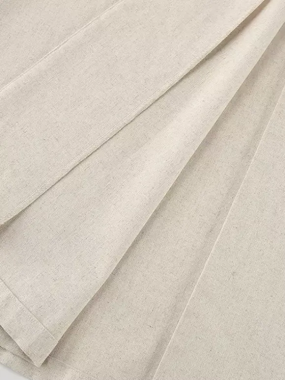 Robe-chemise femme en lin et coton mélangés couleur avoine - Robe longue sans manches à revers cranté et poche - Élégante tenue de bureau d'été avec ceinture - Collection 2026