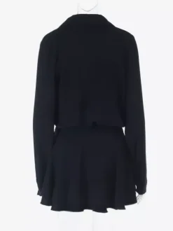 Robe-chemise à découpe et n艙ud sur le devant pour femme - Mini-robe noire à manches longues et ourlet à volants - Collection streetwear printemps 2026