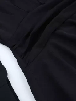 Robe-chemise à découpe et n艙ud sur le devant pour femme - Mini-robe noire à manches longues et ourlet à volants - Collection streetwear printemps 2026