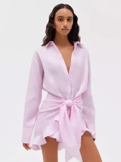 Robe-chemise en pur coton pour femme - Ensemble 2 pièces cache-c艙ur à nouer sur le devant - Vacances d'été à la plage 2026