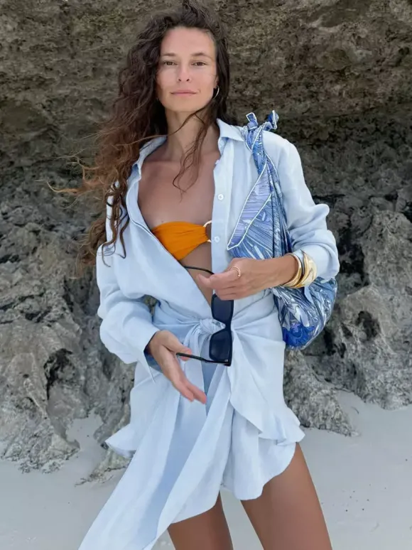 Robe-chemise en pur coton pour femme - Ensemble 2 pièces cache-c艙ur à nouer sur le devant - Vacances d'été à la plage 2026