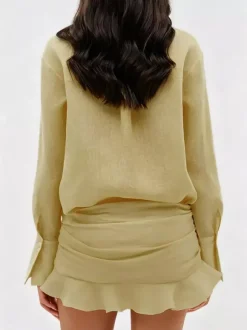 Robe-chemise en pur coton pour femme - Ensemble 2 pièces cache-c艙ur à nouer sur le devant - Vacances d'été à la plage 2026