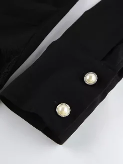Robe-chemise froncée pour femme mini-robe chic - Ourlet en dentelle noire manches longues coupe moulante - Idéale pour le printemps du bureau au dîner (2026)