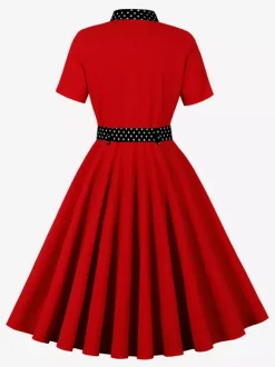 Robe chemise rétro à pois avec cravate et ceinture robe mi-longue d'inspiration vintage pour femme 2026
