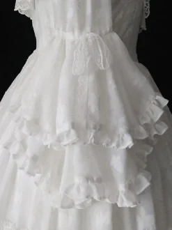 Robe classique Lolita OP Ensemble de 4 pièces à volants blancs à manches longues Sweet Lolita Robes une pièce