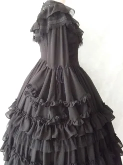 Robe classique Lolita OP Ensemble de 4 pièces à volants blancs à manches longues Sweet Lolita Robes une pièce