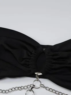 Robe Club Sans Bretelles Chaînes Sexy Sans Manches Dos Nu Robe Sexy Noire