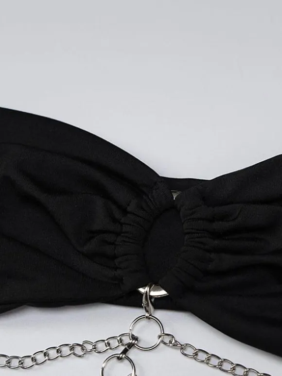 Robe Club Sans Bretelles Chaînes Sexy Sans Manches Dos Nu Robe Sexy Noire